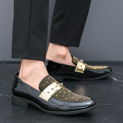 Moda Duży Rozmiar 38-47 Kryształowy Diamentowy Czubek Biznesowa Sukienka Męskie Skórzane Buty Męskie Mokasyny Tênis Masculino Casual Jazda Luksusowy Projektant
