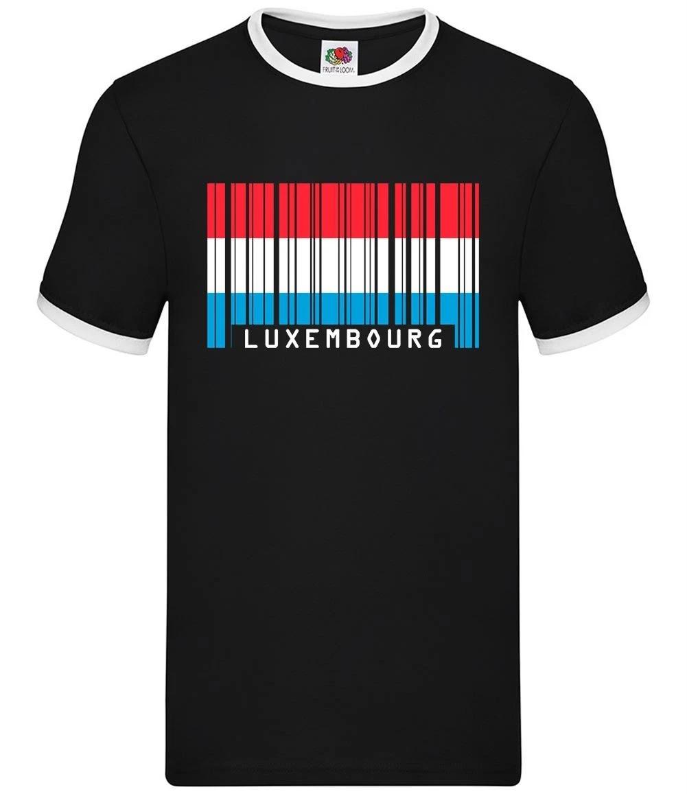 Luxembourg Barcode Style Flag - Mens Ringer - City Europe Travel Gift XS