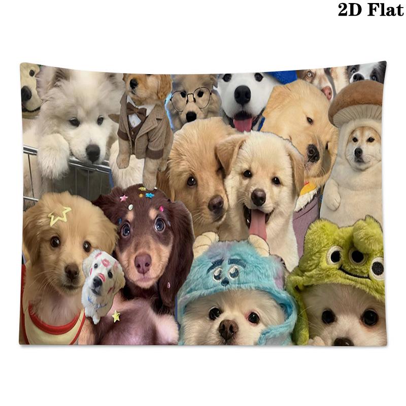Cute Dogs Wall Tapestry Aesthetic Wall Hanging Printed Fabric Blanket Decorative Tapestries for Bedroom Living Room Home Decor