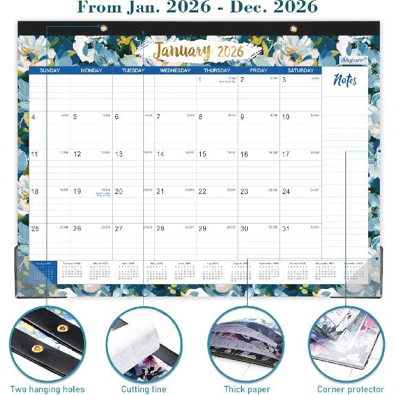 2026 Desk Calendar - JAN 2026 - DEC 2026, 2026 Calendar, Large Desk Calendar with Corner Protectors, 18-Month Calendar with Reference Calendars, for