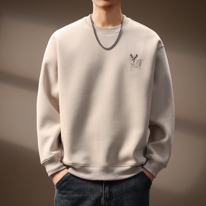 High-End Trendy Men s Deer Embroidery Heavyweight Hoodie - Autumn Slim Fit American Retro Style 2XL (160-175 pounds)