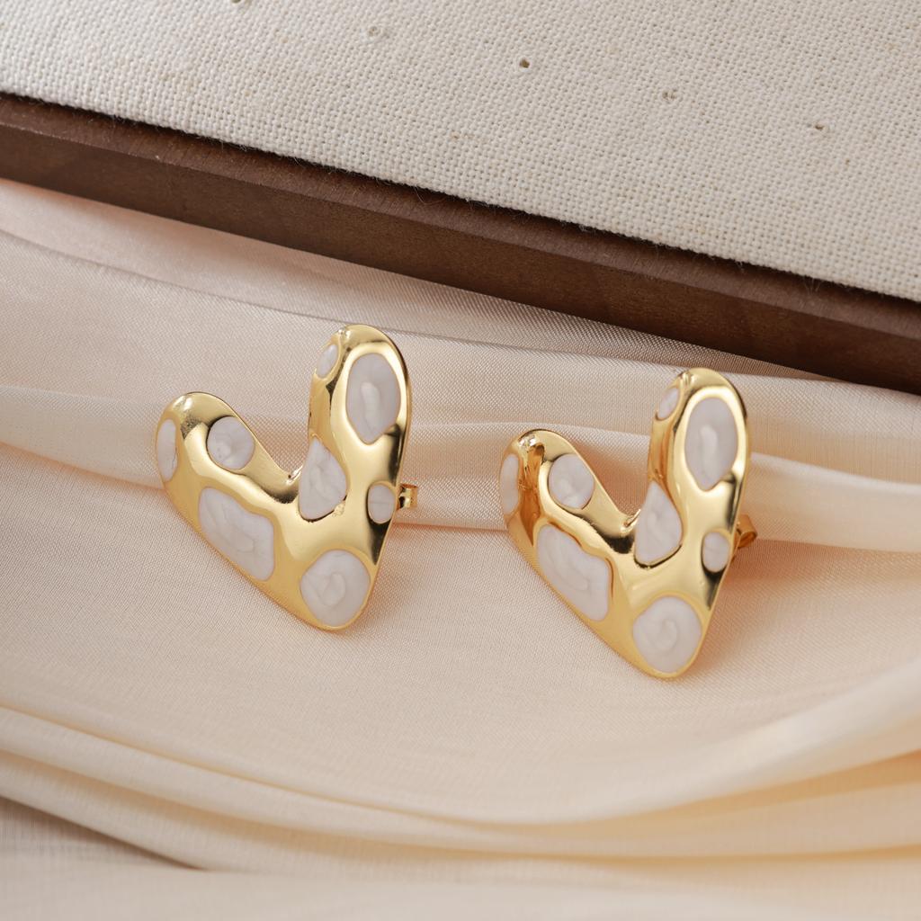 Women’S Earrings Modern Enamel Heart Earrings 18k Gold Plated Earrings Comfortable For Casual Occasions Dressy Occasions