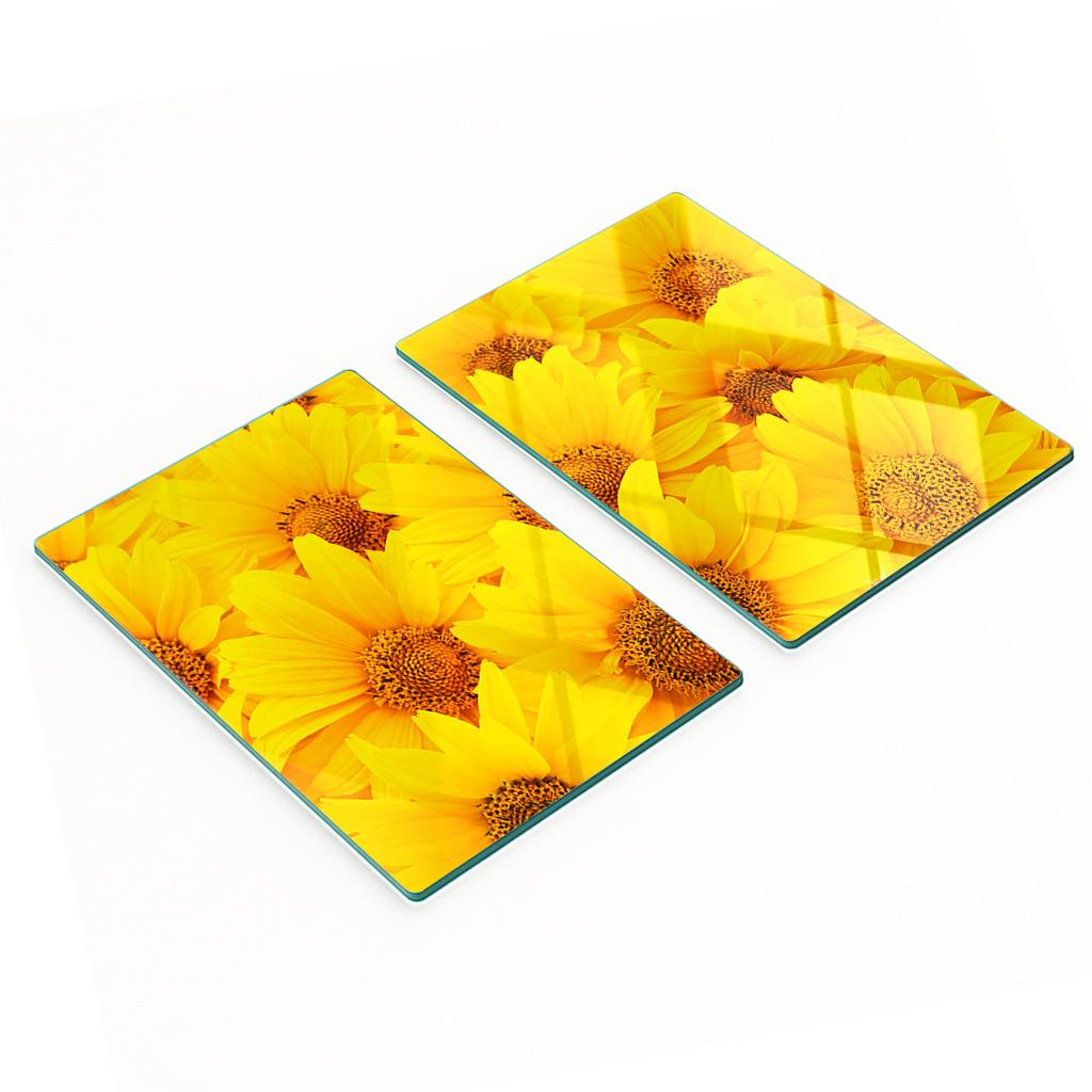 Set of Two Decorative Glass Kitchen Boards Sunflowers 2x40x52 cm