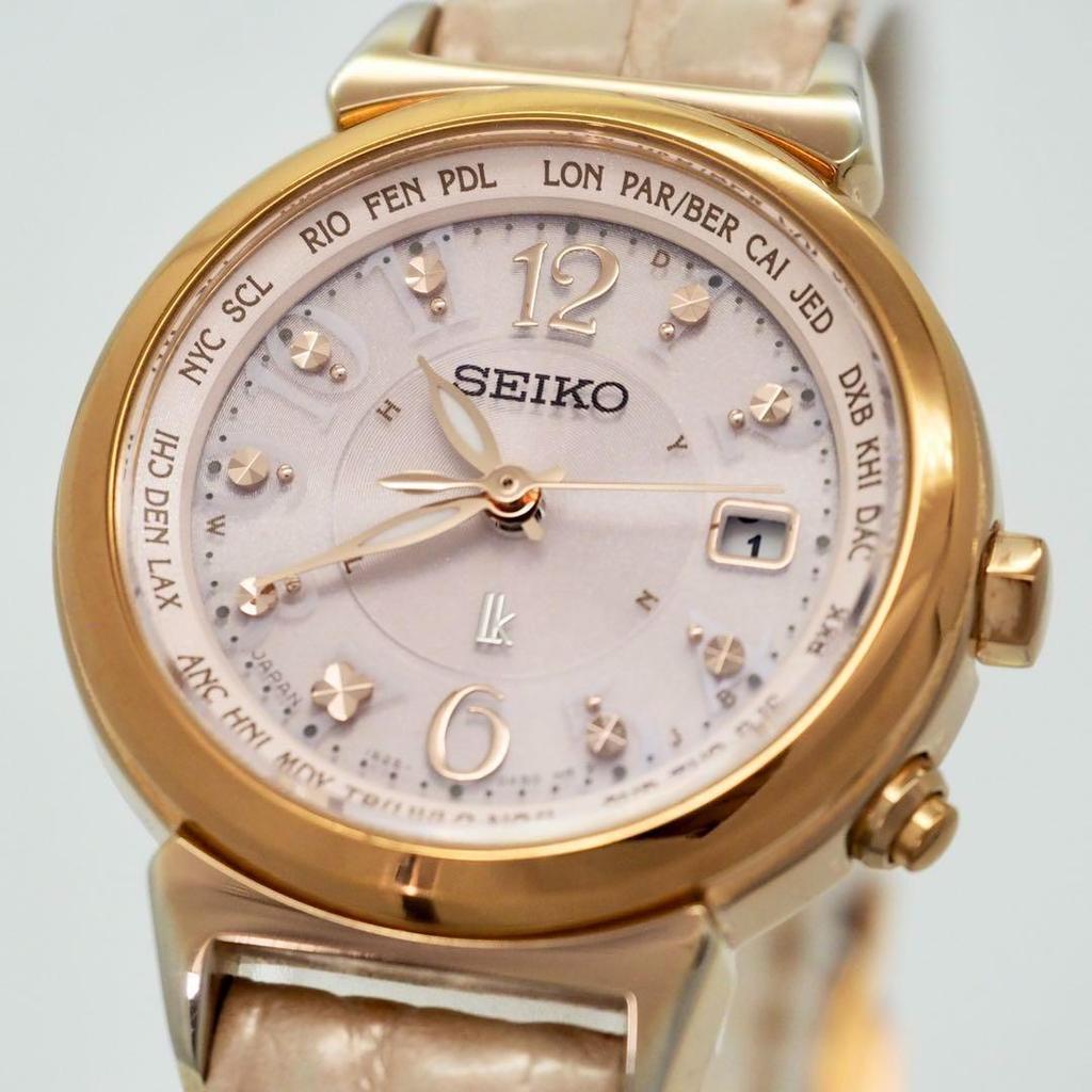[USED] 259 SEIKO Lucia Watch, Radio-controlled Solar Watch, Pink Gold, Women's, Lk