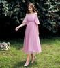 2025 New Off-the-Shoulder Bridesmaid Dress: Mid-Length, Slimming, with Fairy Charm for Special Occasions.