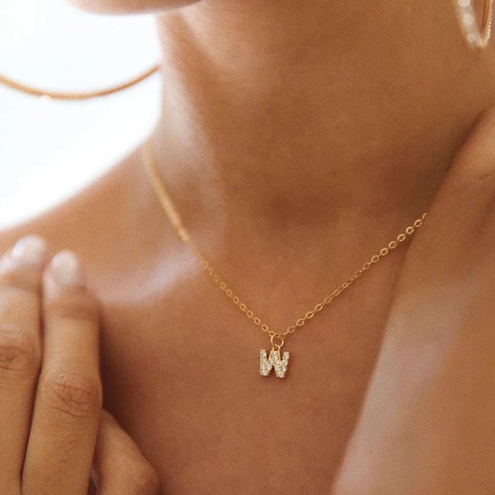 EManco Stainless Steel Diamond Initial Pendant Necklace Round Snake Chain Flat Snake Chain O Fine Chain Necklace