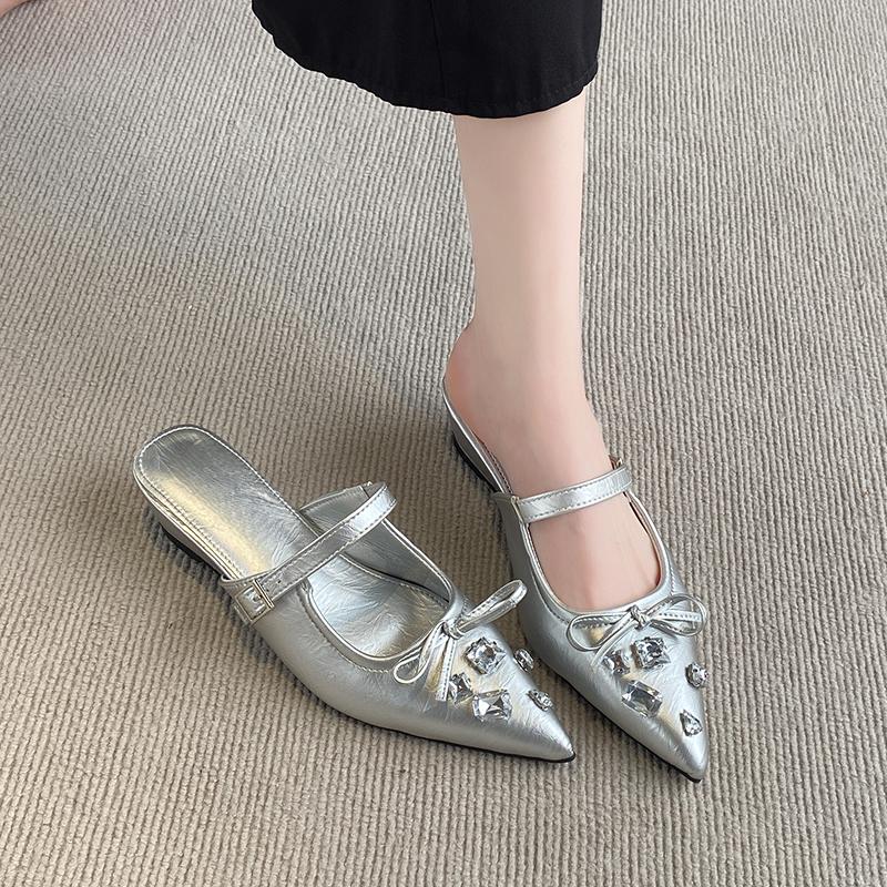 Módní dámské pantofle se špičatou špičkou Letní šaty Módní křišťálové boty Klínky Ležérní lodičky Střední podpatky Dámské sandály 2025 Mujer Chaussures