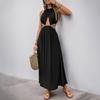 2026 Summer Halter Neck Sleeveless Dress with Hollow-Out Waist and Long Skirt for Women