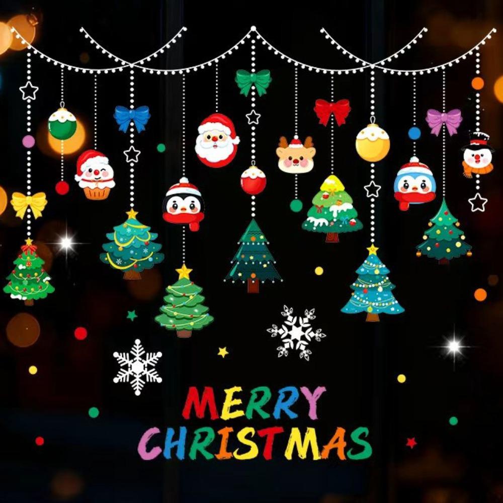 Santa Claus Christmas Tree Christmas Window Stickers Reusable Stickers Glass Stickers Christmas Wall Sticker PVC Electrostatic
