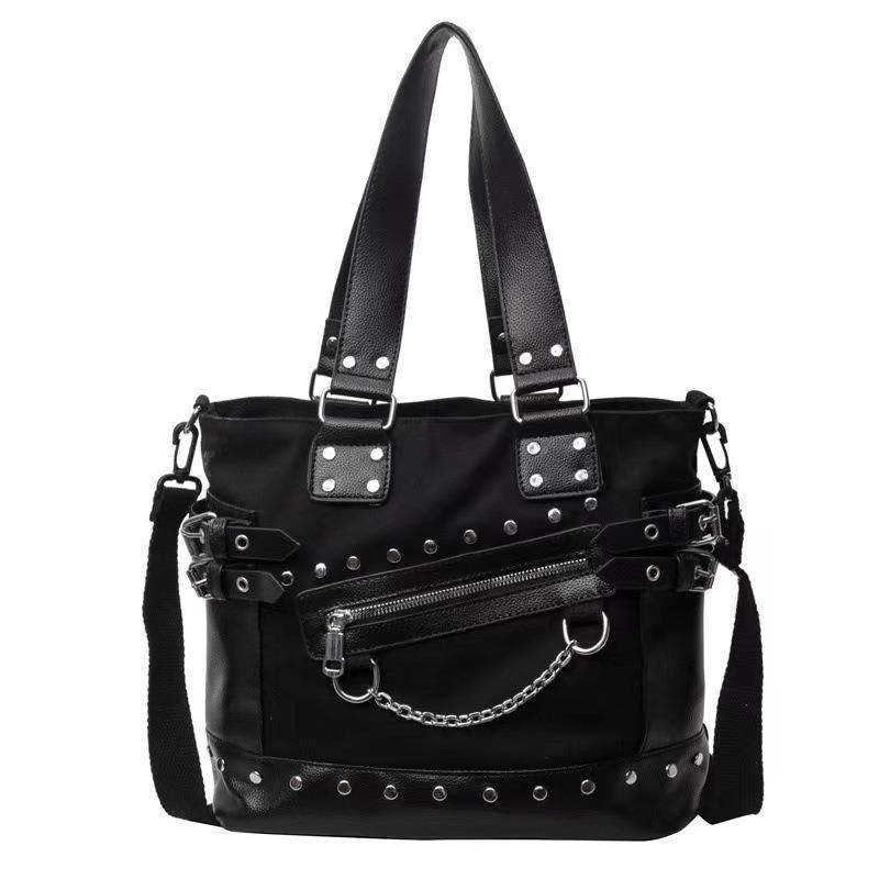 

Women s Fashion Niche Rivet Shoulder Tote Bag чорний