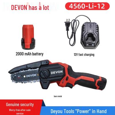 Daya 4560 Brushless Electric Chainsaw with 12V Motor, Accessories, 20V Fast Charger, & 2000mAh Battery.