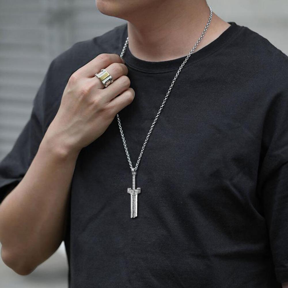 JMXD-Remnant Sword Pendant Men's Retro Necklace Prayer Silver Pendant Personality Domineering, Gift