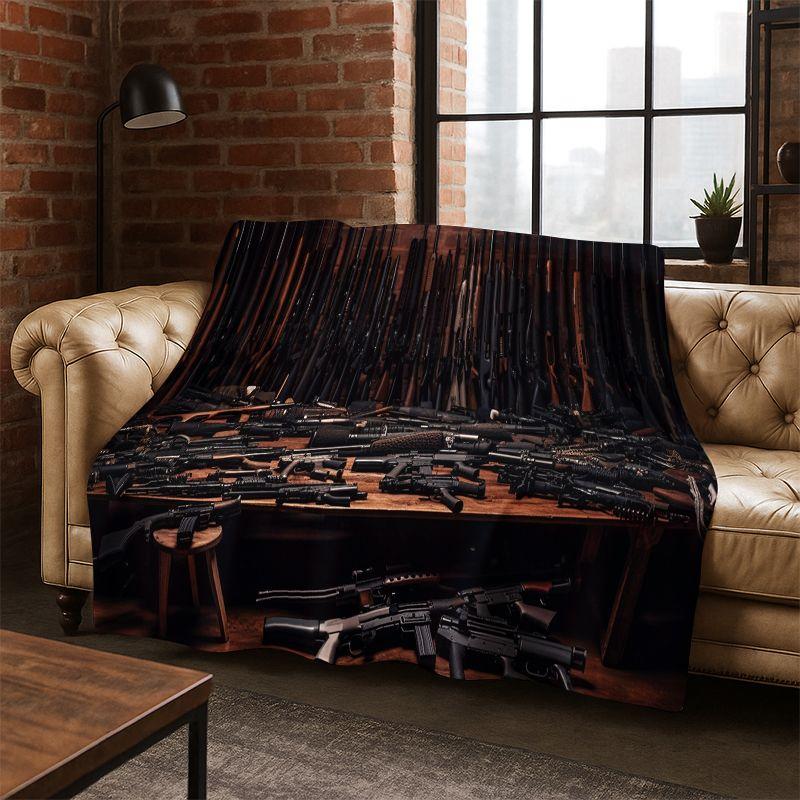 Coperta In Flanella Morbida E Calda Con Motivo Pistola, Munizioni E Proiettili, Ideale Per Camera Da Letto, Letto, Viaggi, Campeggio