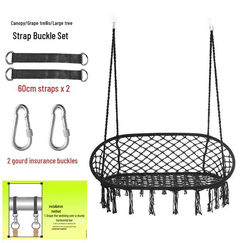 Nordic Indoor Outdoor Double Hanging Chair Swing with Tassel Cradle - Cotton and Linen Hammock for Homestay or Balcony.
