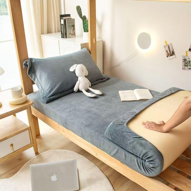 

Зимний плюшевый теплый наматрасник, простыня на резинке, стеганый наматрасник, бархатистая мягкая простыня, протектор, разные размеры 2xPillowcase NOSHEET светло-серый