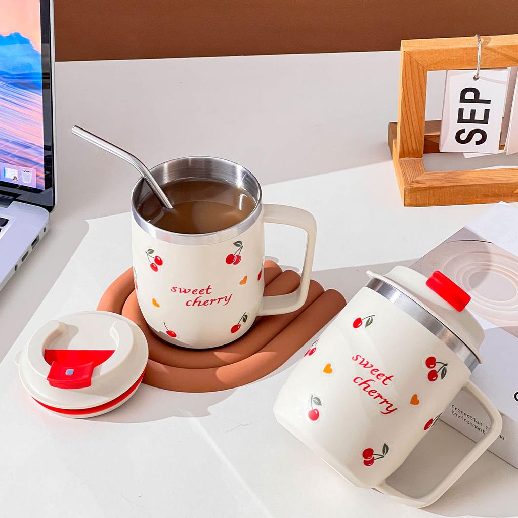 480ml Hrnček na kávu z nerezovej ocele 304 s rukoväťou proti popáleniu, Izolovaný dvojstenný pohár na pitie, Opakovane použiteľný nápojový riad