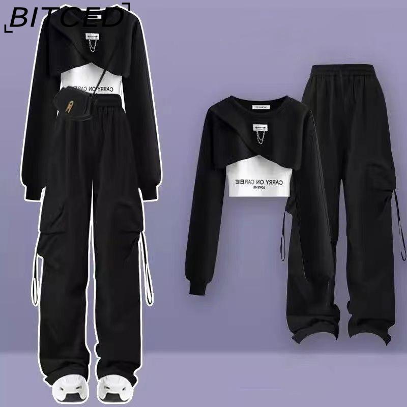 BITCED Dopamine Cool et Cool Style Sel Fille Cool et Élégant Pantalon de Travail Street, Costume Fille Hot, Uniforme Scolaire, Sweat à Capuche Trois Pièces