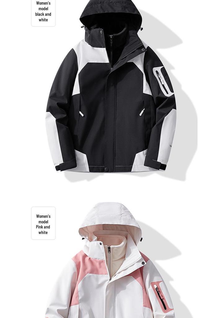 Waterproof 3-in-1 Hooded Mountaineering Jacket for Couples: Men & Women’s Winter Outdoor Windbreaker