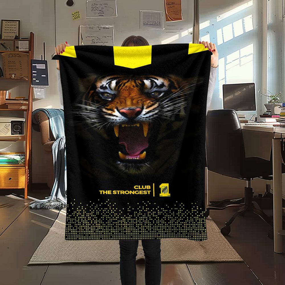 1PC Al-Ittihad Club Patterned Flannel Blanket Suitable For All Seasons for Home Decor Warmth and Comfort Gifts Holiday Present