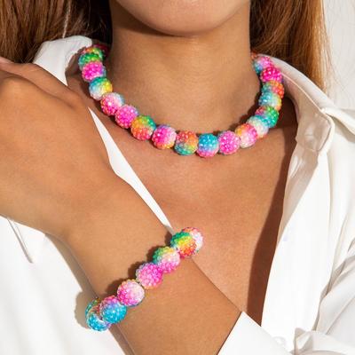 Sommer Neues Buntes Wasser Diamant Acrylperlen Halsketten Set für Damen Schmuck Set Bunter Niedlicher Regenbogen Schmuck