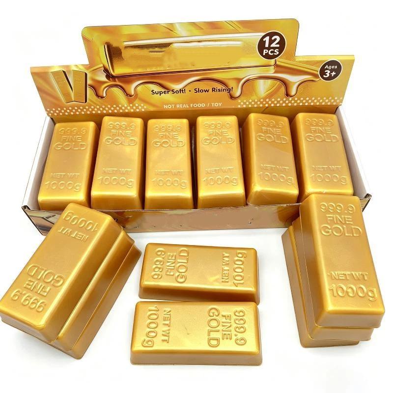 Realistic Simulated Gold Bar Fidget Squeeze Toy Squeezable Slow Rising Stress Relief Toy for Home Office Travel Use