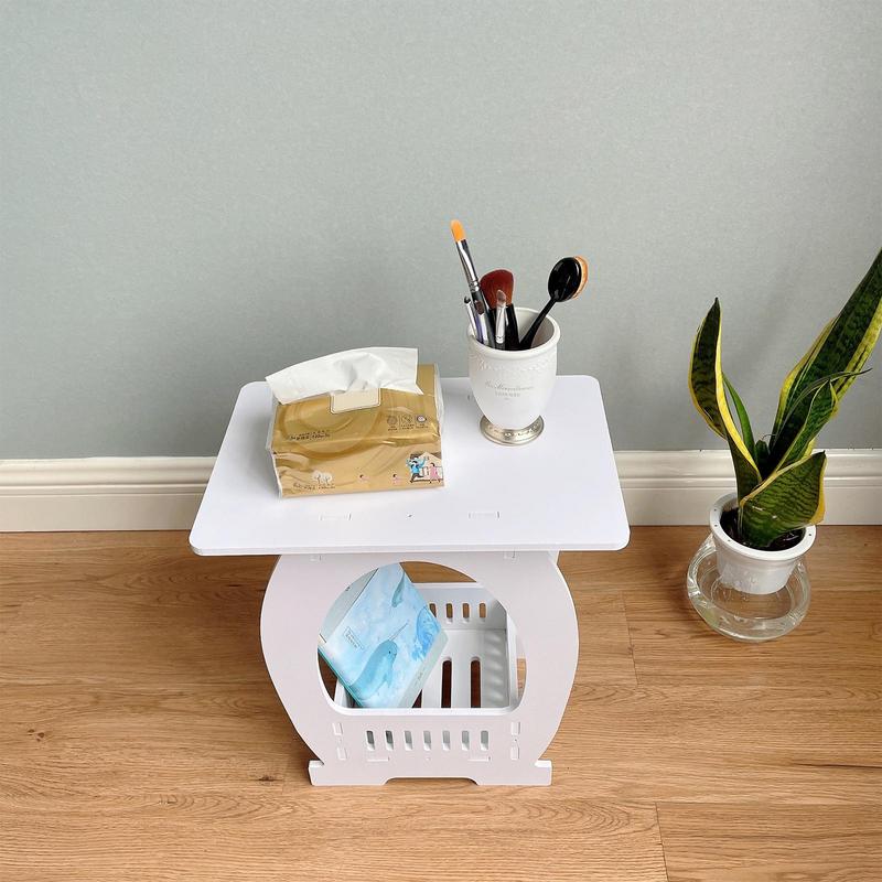 End Table White Nightstand Coffee End Table with Open Storage Elegant Bedside Table for Living Room Bedroom Office Decoration