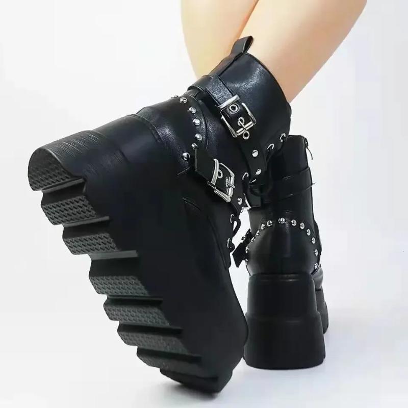 Women's Punk Style Platform Boots Fashion Women's Thick Sole High Boots Cosplay Gothic High Wedges Womens Boots Botas Para Mujer