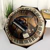 Piano Craftsmanship Emblem Pattern Umbrella, Portable and Foldable Design, 8 Ribs, a Casual Accessory for Halloween, Christmas, and Birthday Gifts.