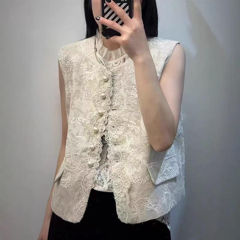

Spring 2025 High-End Chinese-Style Sleeveless Lace Vest Small