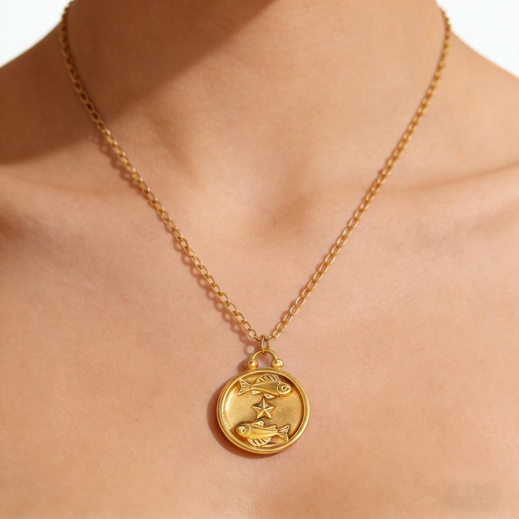 Electroplated Zodiac Pendant Necklace Titanium Steel Light Luxury Choker Fashion Jewelry for Women