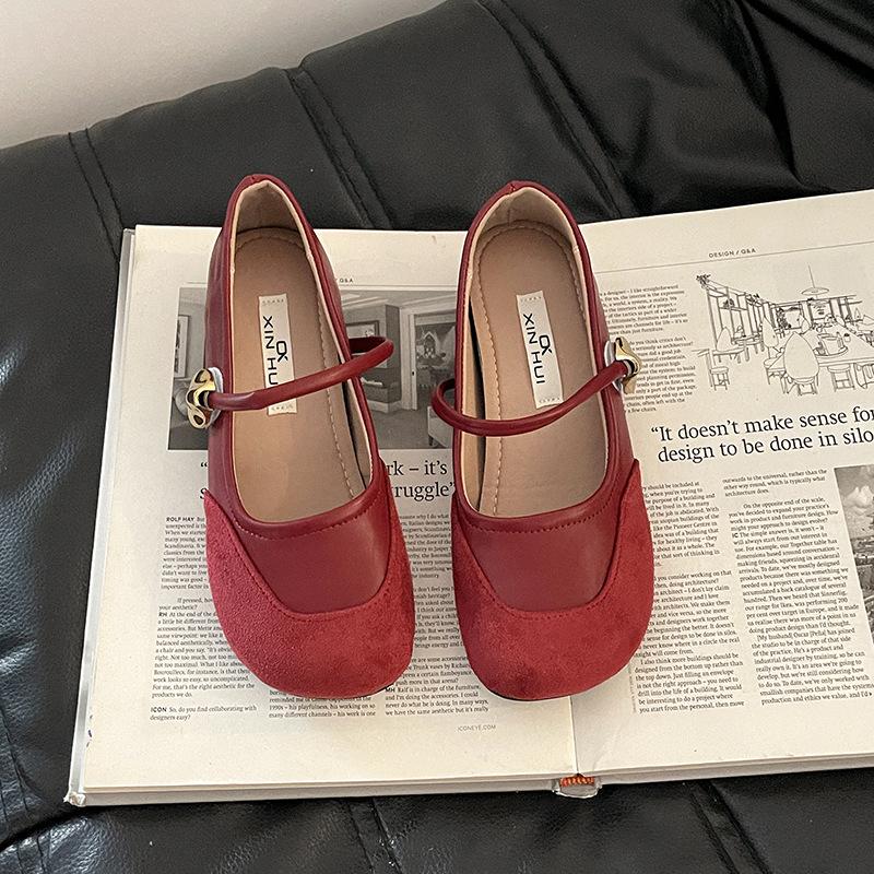 Fashion one-word buckle with flat Mary Jane shoes, women's summer retro versatile temperament increases casual flat shoes