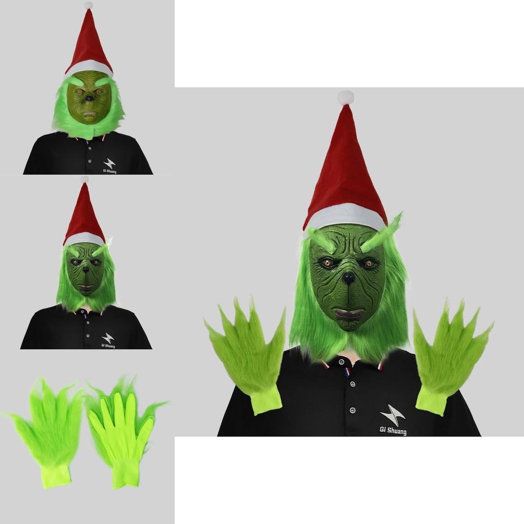Hilarious Grinch Mask And Green Furry Gloves Set Ideal For Christmas Parties And Halloween Celebrations