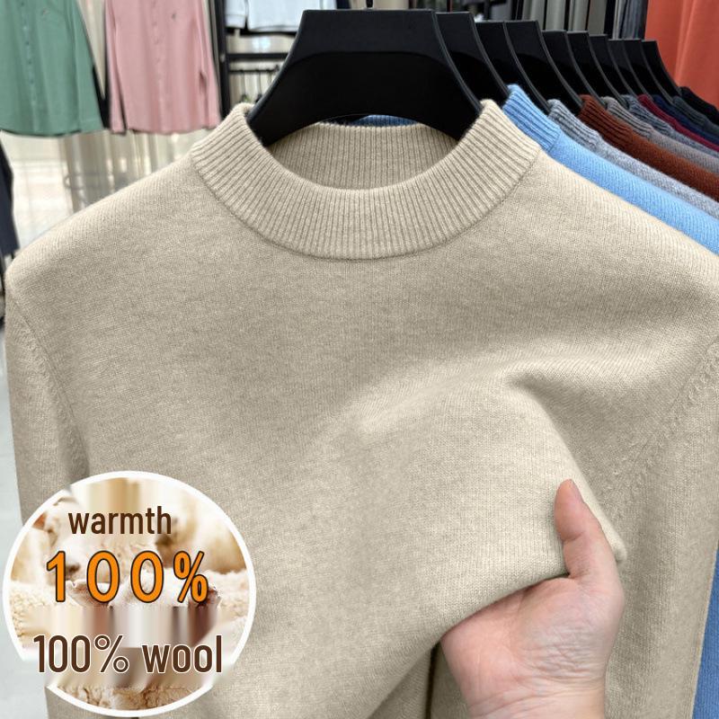Men's Autumn/Winter Wool Sweater - Half-High Collar, Solid Color, Long Sleeve, Skin-Friendly, Warm Base Layer