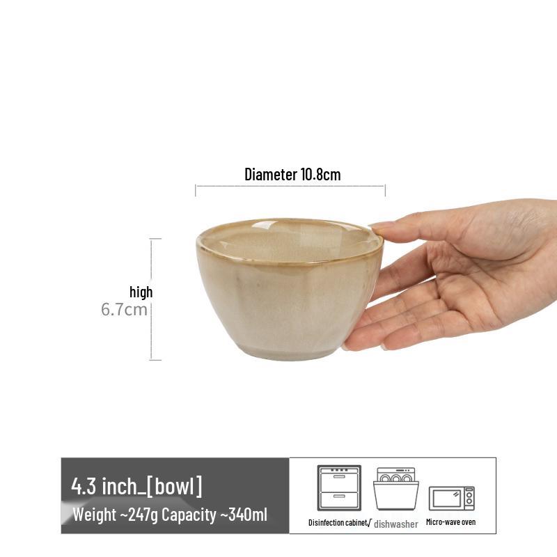 Japanese Retro Ceramic Irregular-Shape Bowl with Kiln-Changed Glaze - Ideal for Rice, Congee, or Noodles