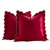 Solid Velvet Cushion Cover With Wave Fringed Navy Red Green Pink Brown Grey