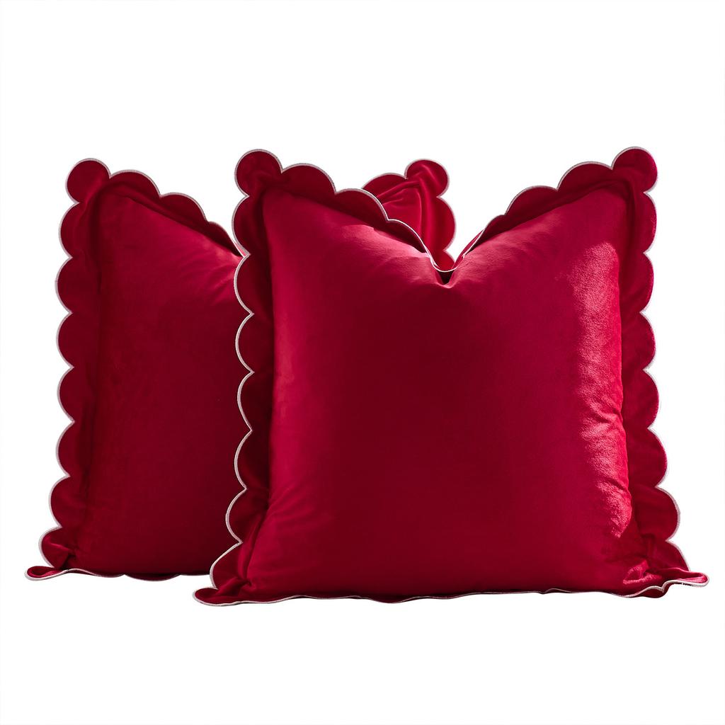 Solid Velvet Cushion Cover With Wave Fringed Navy Red Green Pink Brown Grey