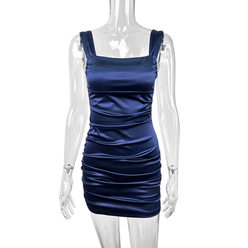 

Outfitgirl2025 Summer New Arrival Silm Women s Clothing Fashion Style Sexy Low-Cut Sling Ruffle Hip Dress Navy XS