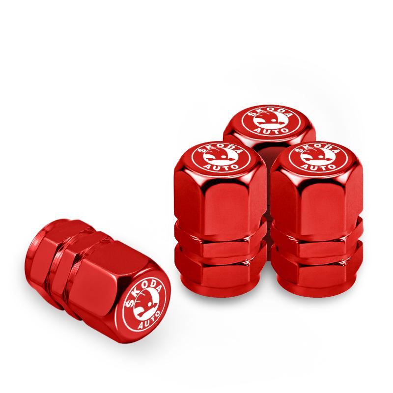 HFB4 4Pcs Car Tire Valve Caps Metal Dustproof Wheel Stem Cover For Skoda Yeti Kamiq Kodiaq Karoq Octavia Fabia Rapid Vrs Mk3 Superb