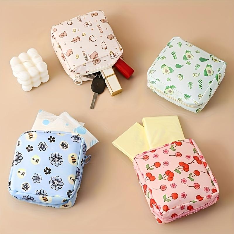 Cute Cartoon Girl Sanitary Napkin Storage Bag Portable Travel Pouch Large Capacity Sanitary Pad Organizer Travel Cosmetic Storage Data Cable Organizer