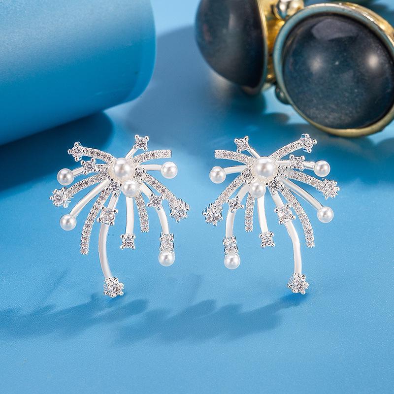 Exquisite 3D Firework Diamond Stud Earrings - Autumn/Winter Light Luxury Design Copper