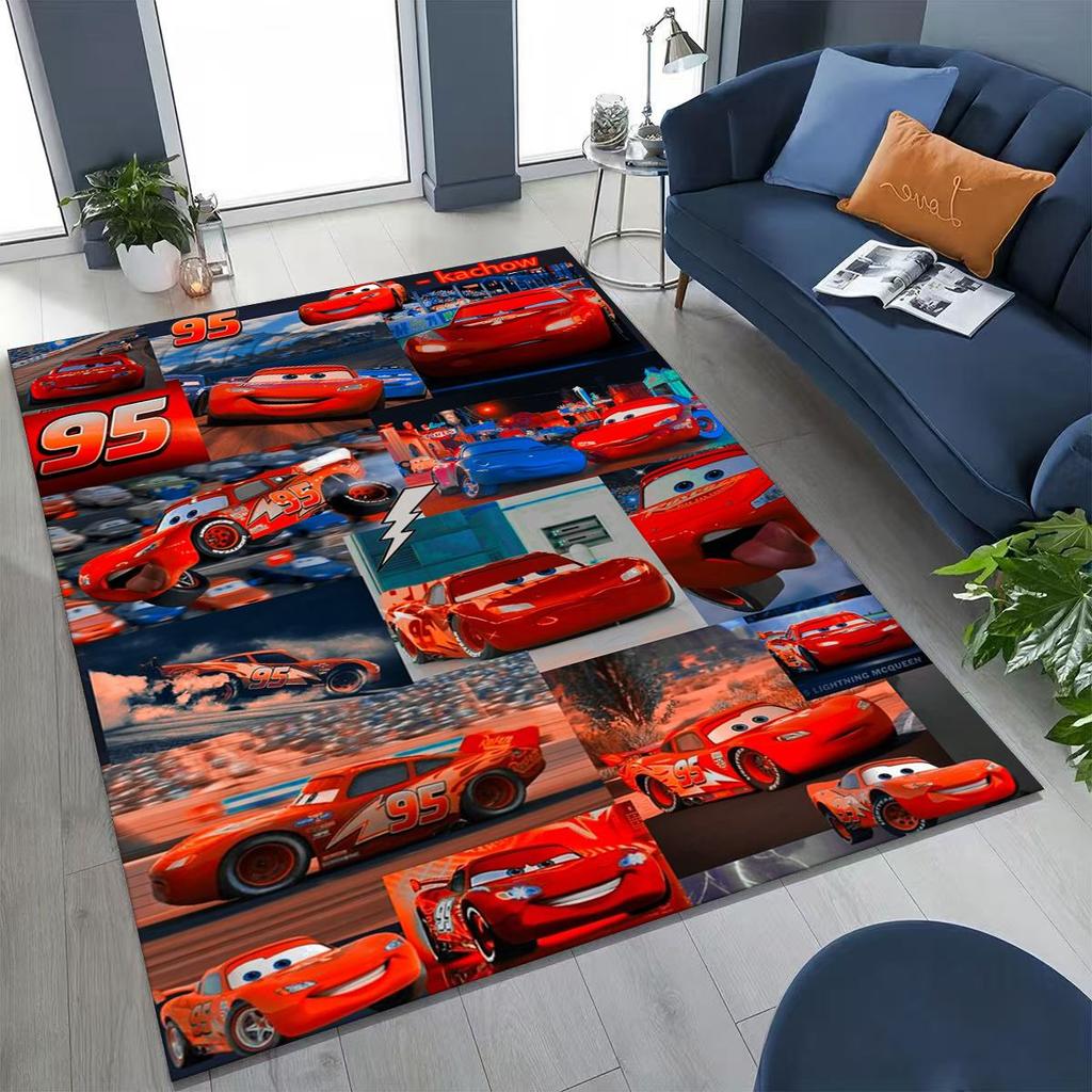 3D Lightning McQueen Cars Cartoon Rug for Bedroom Living Room Sofa Home Doormat Decor, Large Kids Play Non-slip Floor Mat Gift