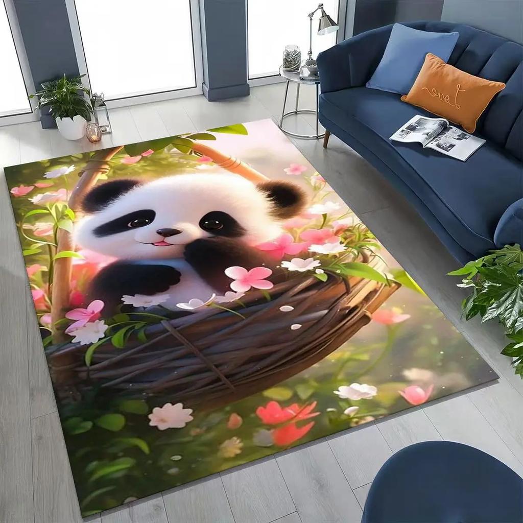 Cute Panda Bamboo Print Floor Mat Soft Washable Non Slip Stain Resistant Carpet for Living Room Bedroom Kids Room Home Decor