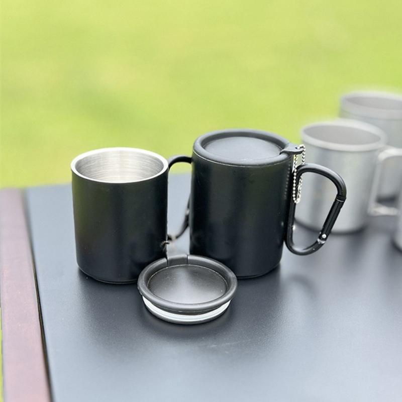 Taza de Camping para Exteriores Taza de Café de Viaje Taza Térmica con Asa de Mosquetón y Tapa