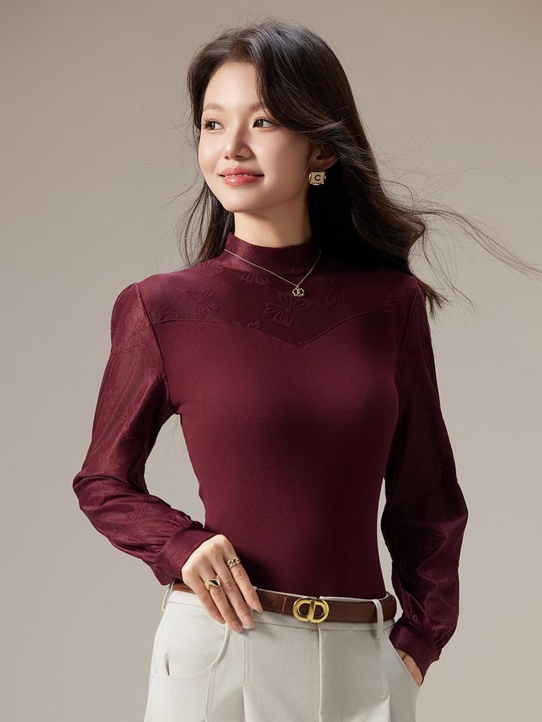 2025 Autumn Women's Slim Lace Modal Long Sleeve Base Layer Tee