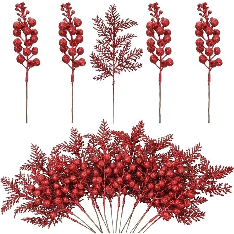5Pcs Christmas Decoration Glitter Berrie Christmas Tree Ornaments Artificial Flower for Home New Year 2026 Decor Navidad Gifts