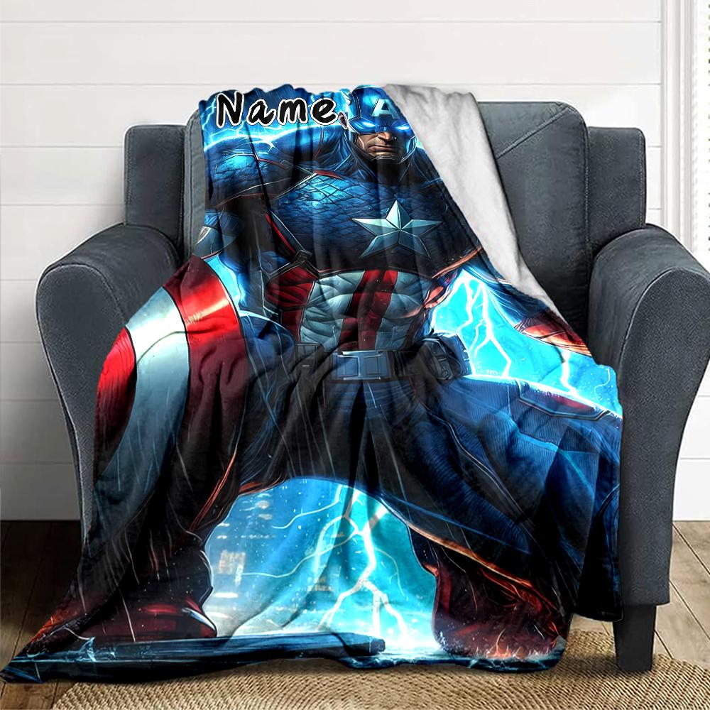 Custom Name "Captain America: Thunderous Hero" blanket for Couch & Bed, Plush Cozy Fuzzy Blanket Super Soft & Warm Blankets for Fall and Winter. 09082