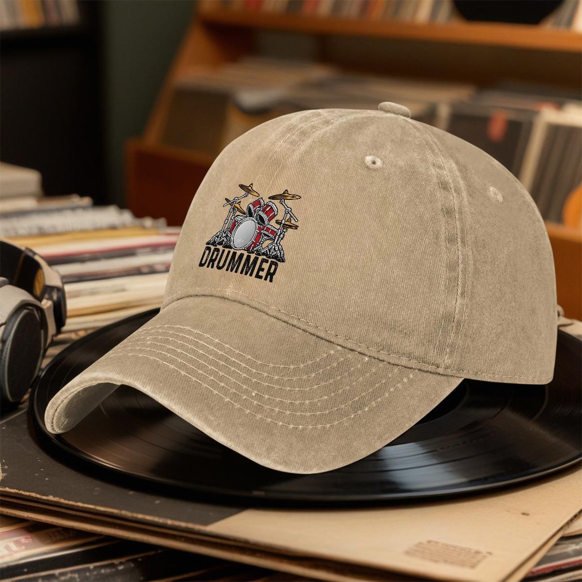 Drummer Essential Drum Set Design DRUMMER Textmusic Lovers Thanksgivingmusic Apparel Drummer T Baseball Cap Sun Hat Fishing Hat 1PC