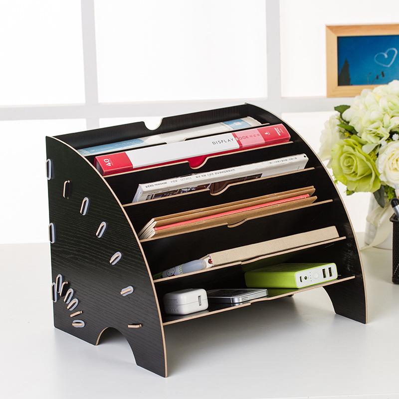 Multi-Layer Wooden Desktop Organizer for Office Supplies and A4 Documents