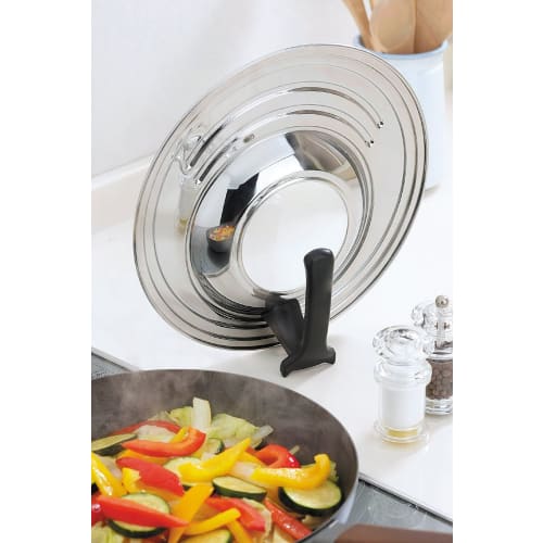 Shimomura Kihan Frying Pan Lid with Window [Made in Japan] Fits 18-26cm Frying Pans, Includes Stand, See-Through, Stainless Steel, Rust-Resistant, Tsu