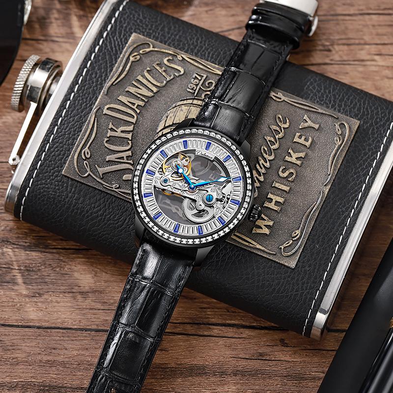 Top Brand Zircon Dial Skeleton Mechanical Men's Watches Waterproof Luxury Sport Automatic Male Wristwatch Relogio Masculino